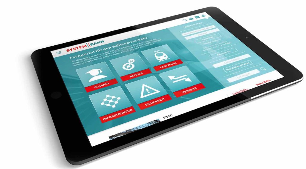 Tablet mit Startseite der Website System Bahn