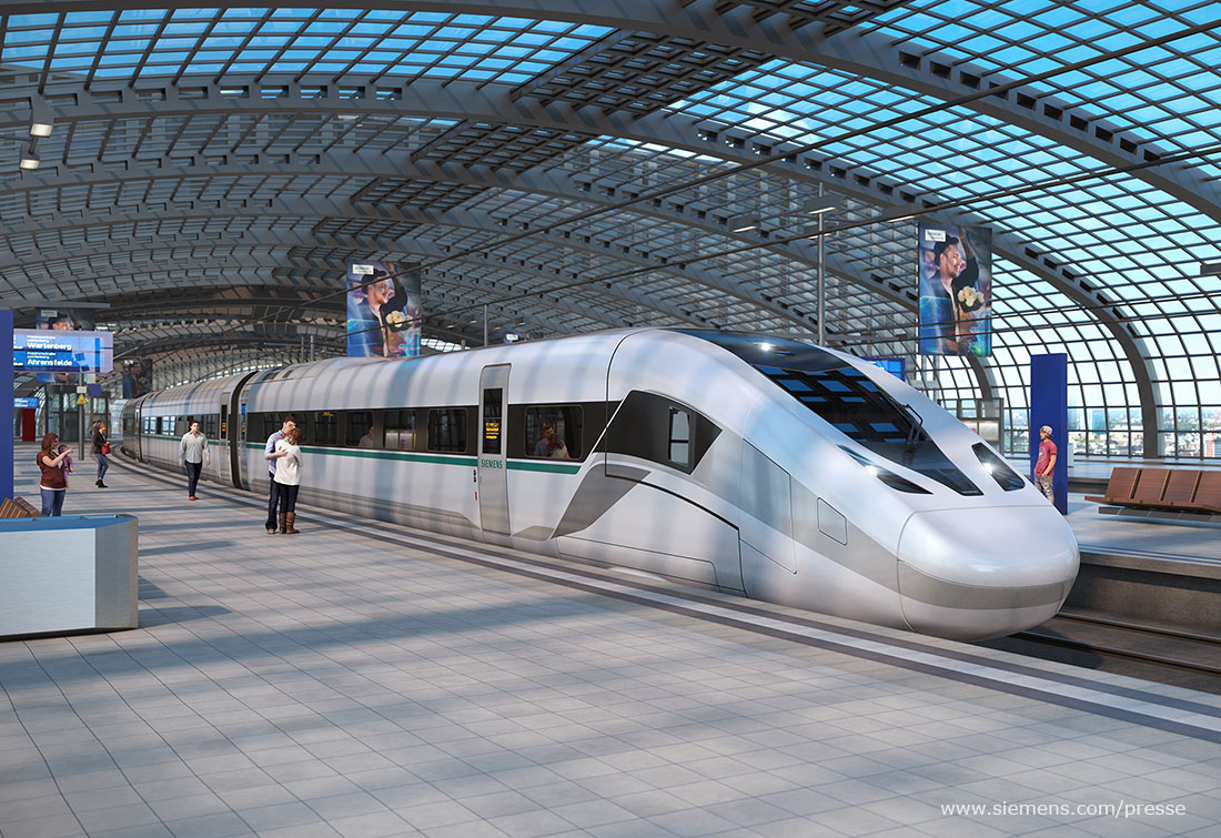 ein zug der baureihe siemens velaro in einem bahnhof