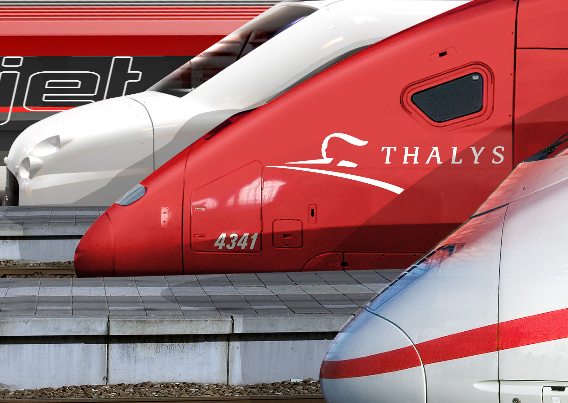 Mehrere Triebzugköpfe nebeneinander, TGV, Thalys und ICE